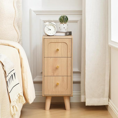 Narrow Nightstands with 3 Drawers, Wooden Farmhouse Bedside Tables, Slim End by MAHYIZYI-SimpleFashionable