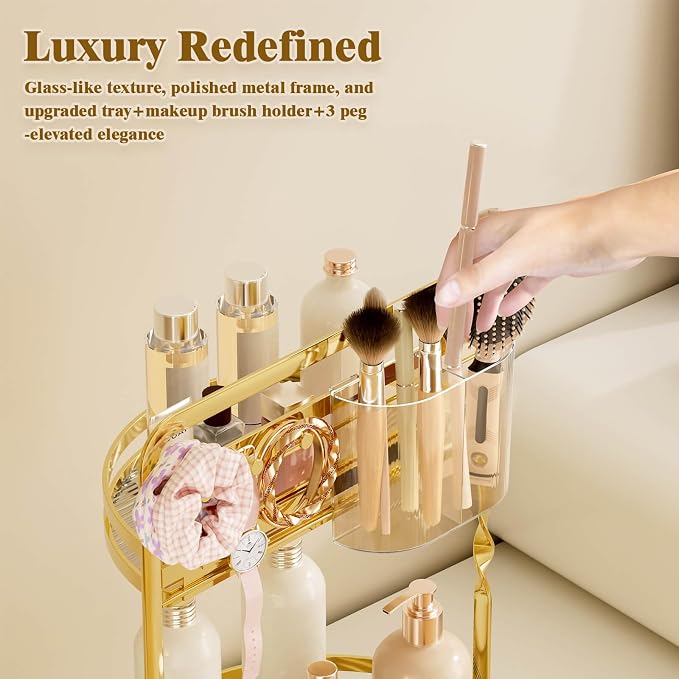 360° Rotating Makeup Organizer for Vanity, 2-Tier Gold Bathroom Organizer - Image 3