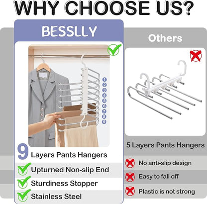 Upgrade 9 Layers Pants Hangers Space Saving, 2 Pack Pant Hangers Organizer - Image 2