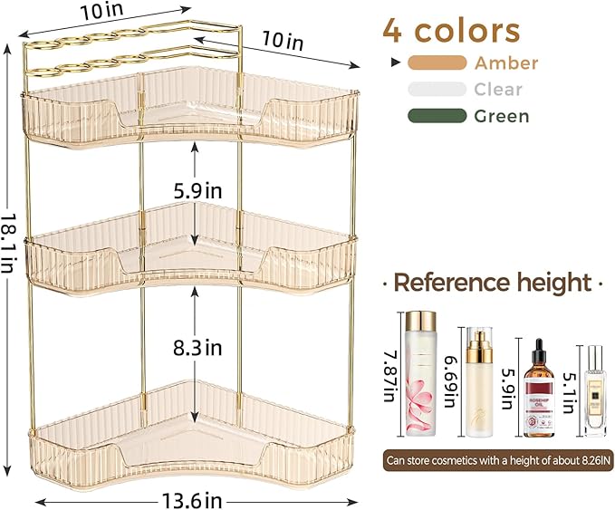 BEFSOP Corner Bathroom Counter Organizer, Upgraded 3-Tier Makeup Organizer - Image 2