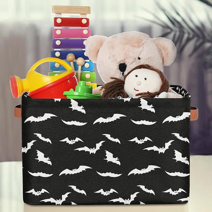 Basket Storage Bins Halloween Black White Bat Rectangle Cube Basket Box Kids - Image 3