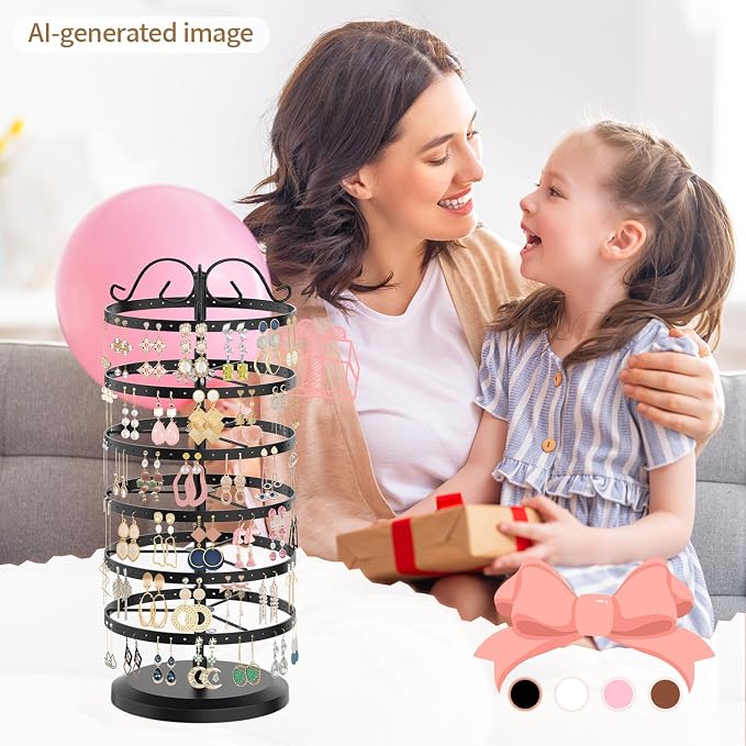 iDavosic.ly 6 Tier Metal Rotating Earring Holder Organizer Stand, Display Tree - Image 6