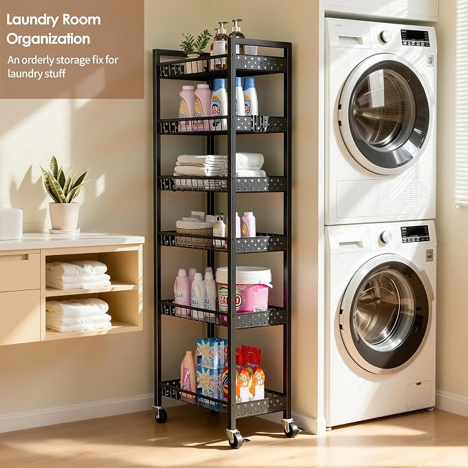 6 Tier Slim Storage Cart, Narrow Rolling Cart - Image 7