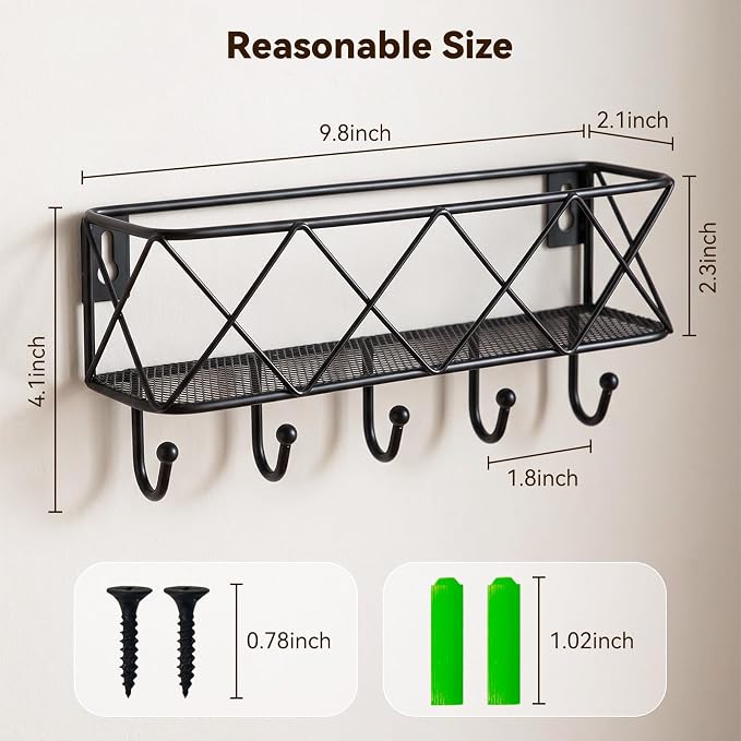 HappyHapi Key Holder Wall Mount, Metal Key Rack, 9.8”Lx2.1”Wx4.1”H | Wall - Image 2