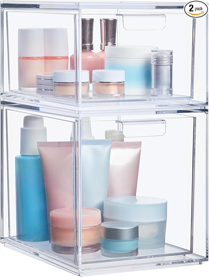 STORi Audrey Stackable Clear Bin Plastic Organizer Drawers | 2 Piece Set | by STORi