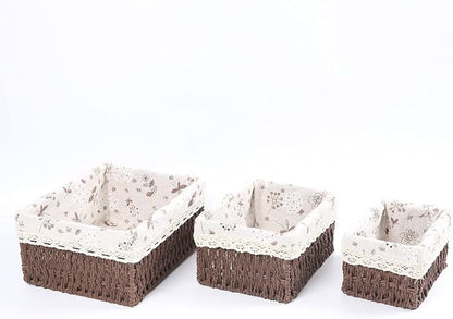 Storage Baskets Set of 3, Decorative Paper Rope Woven storage Baskets - Image 3
