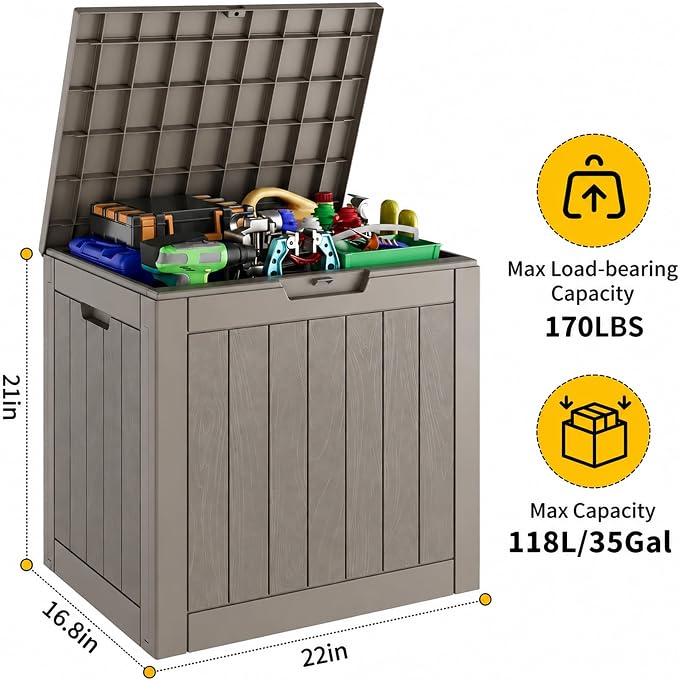 Outdoor Storage Box, 35 Gallon Resin Deck Boxes Outdoor Waterproof - Image 2