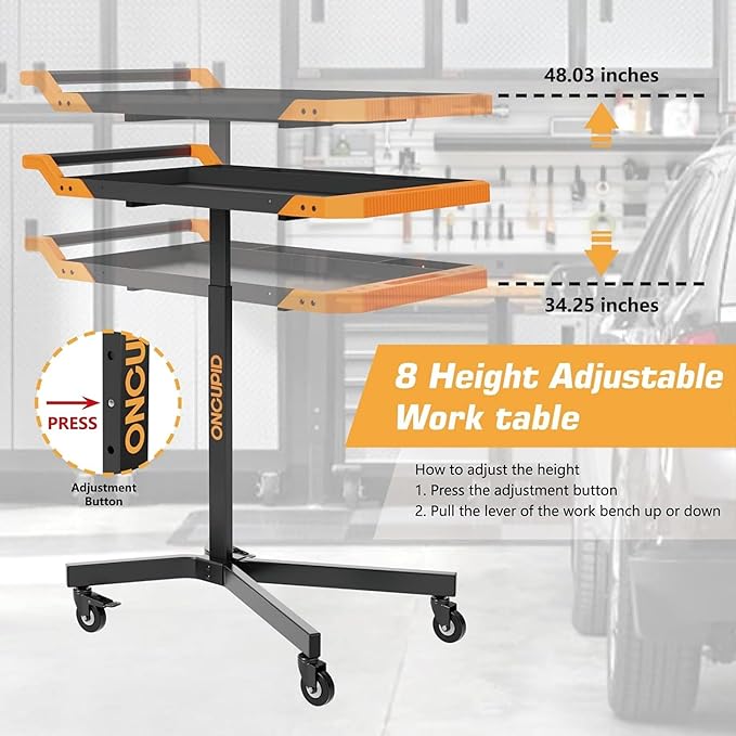 Mobile Work Table, Adjustable Height Workbench - Image 3