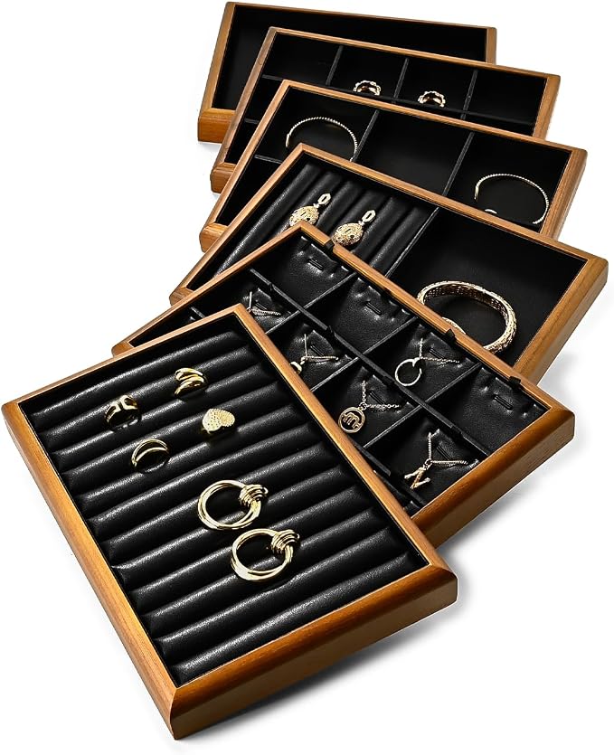 Oirlv Solid Wood 12 Grid Liner Pendant Jewelry Organizer Tray Jewelry Drawer - Image 4