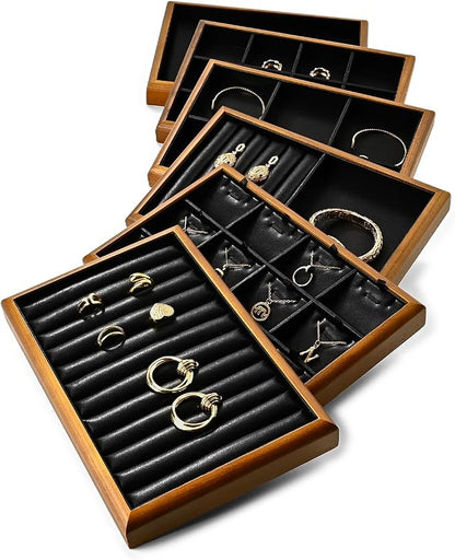 Oirlv Solid Wood 12 Grid Liner Pendant Jewelry Organizer Tray Jewelry Drawer - Image 4