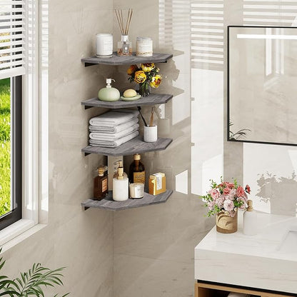 Corner Shelf Wall Mount, Wall Shelf Organizer, Wood Hanging Storage Shelving - Image 2