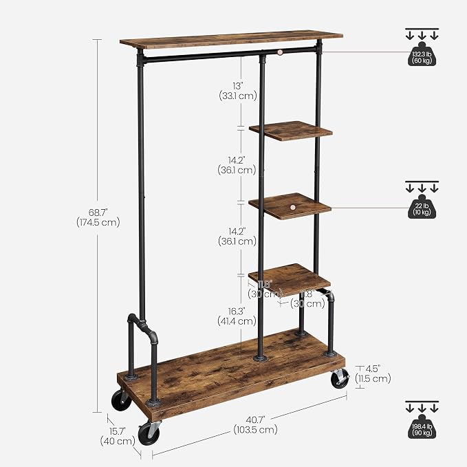 VASAGLE Clothes Rack, Clothing Garment Rack on Wheels, Rolling Clothes Organizer - Image 6