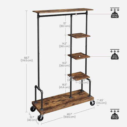 VASAGLE Clothes Rack, Clothing Garment Rack on Wheels, Rolling Clothes Organizer - Image 6