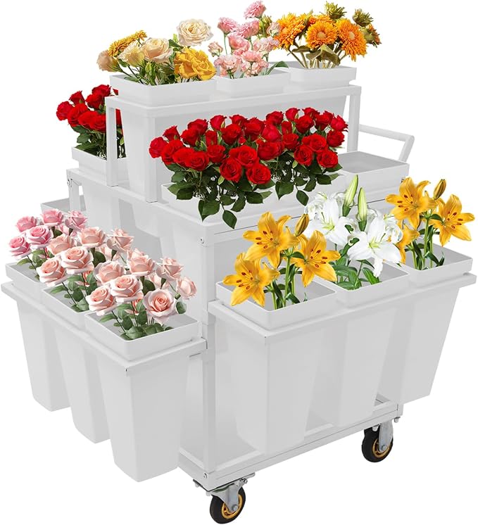 Flower Display Stand Cart With 18 Buckets Plant Rack Storage Organizer with by Unknown