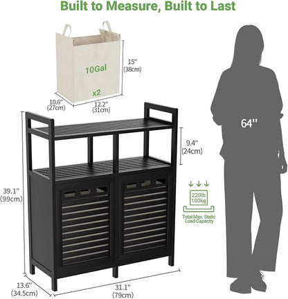 Homykic Tilt Out Laundry Hamper Cabinet, Bamboo Double Laundry Hamper - Image 7