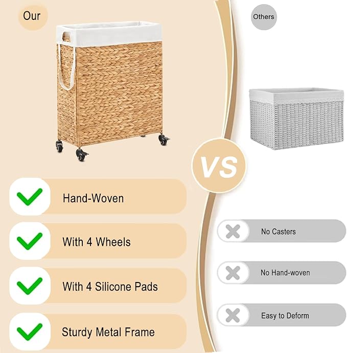 Rolling Laundry Hamper with Wheels, Slim Laundry Basket with Removable Liner - Image 9