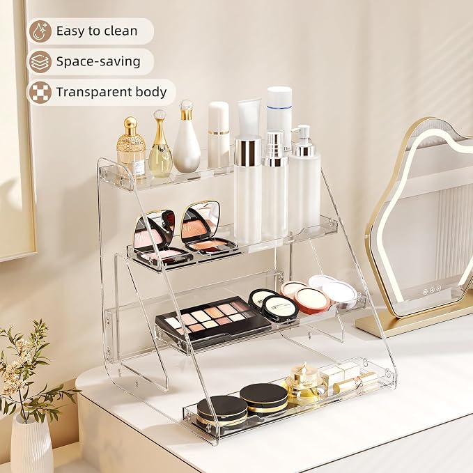 JOYZAN Clear Riser Display Stands 4 Tier Display Shelf Tiered Display Rack | - Image 3