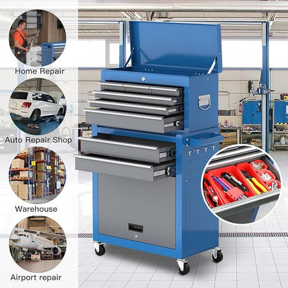 8-Drawer Tool Chest with Wheels, Detachable Top Tool Box, Tool Cabinet with - Image 6