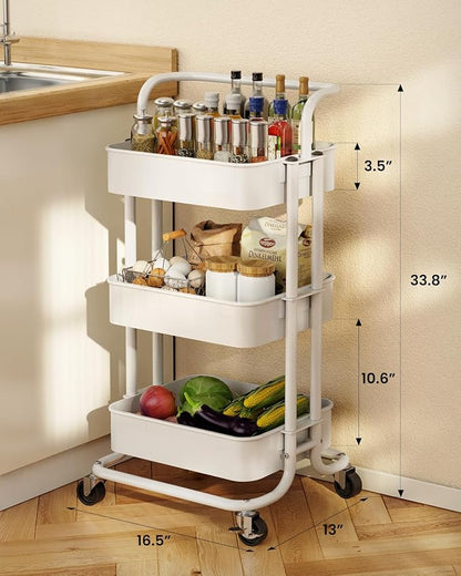 Pipishell 3 Tier Rolling Cart, Metal Utility Cart - Image 2
