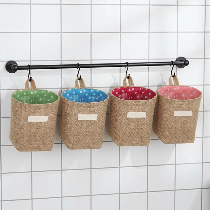 9 Pcs Mini Wall Hanging Storage Bags, Cotton Linen Mini Wall Hanging Storage - Image 8