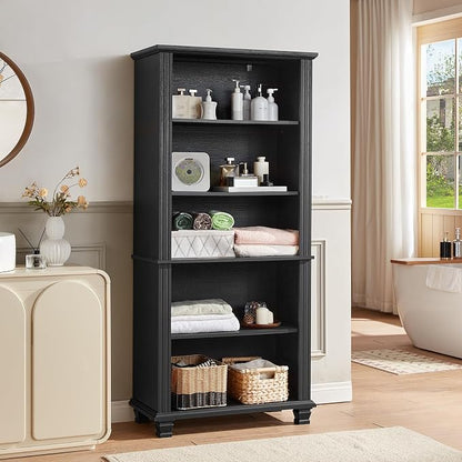 70" Tall Black Bookshelf, 5 Tier Wooden Book Shelf - Image 7