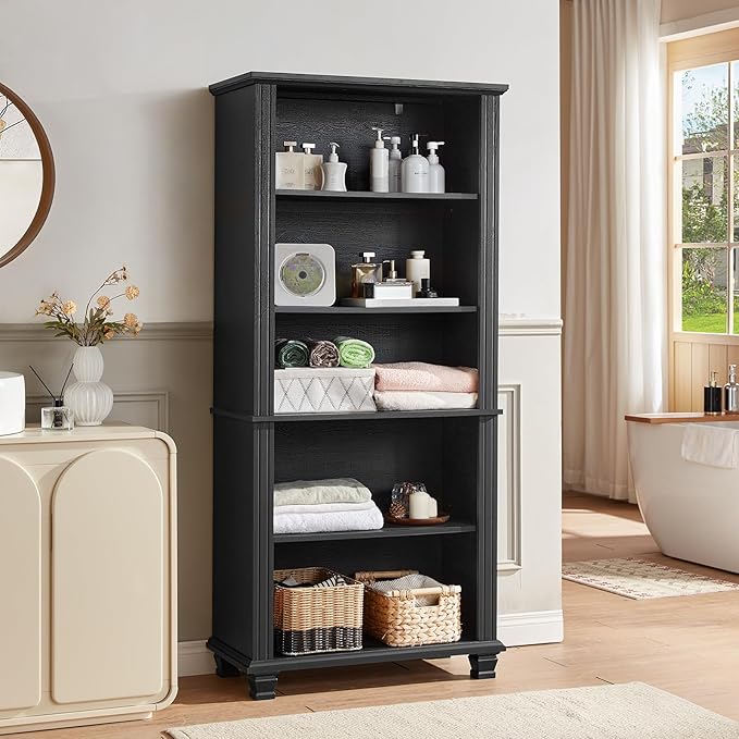 70" Tall Black Bookshelf, 5 Tier Wooden Book Shelf - Image 6