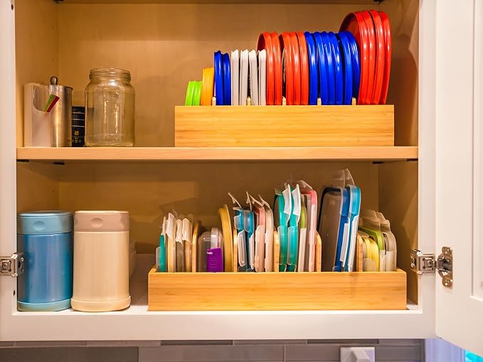 Extra Large Bamboo Food Container Lid Organizer - Image 4