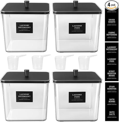 Hudgan 4 Pack Laundry Detergent Container Large Laundry Pods jars by HUDGAN