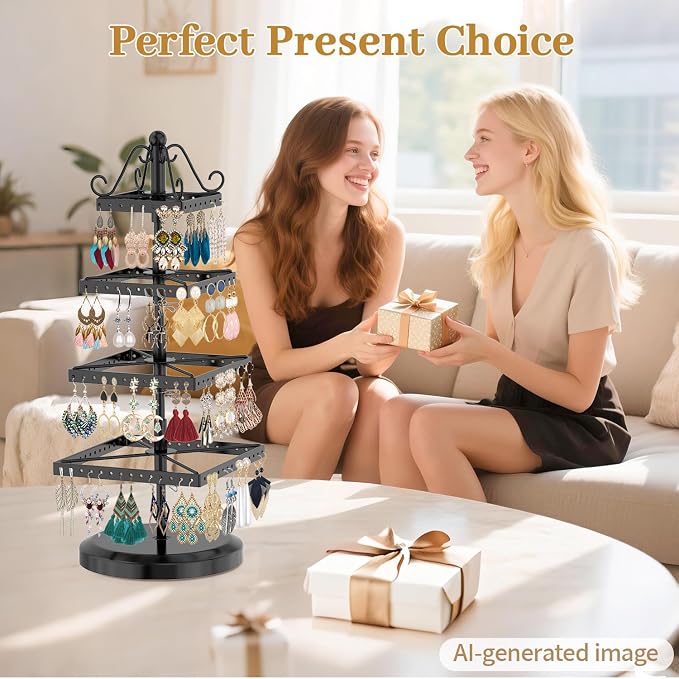 MODOWEY Rotating Earring Holder Organizer Stand, 4 Tier Adjustable Metal - Image 7