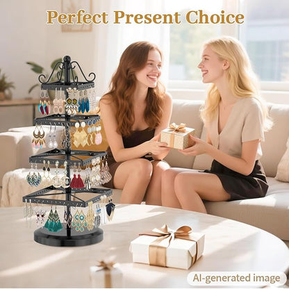MODOWEY Rotating Earring Holder Organizer Stand, 4 Tier Adjustable Metal - Image 7