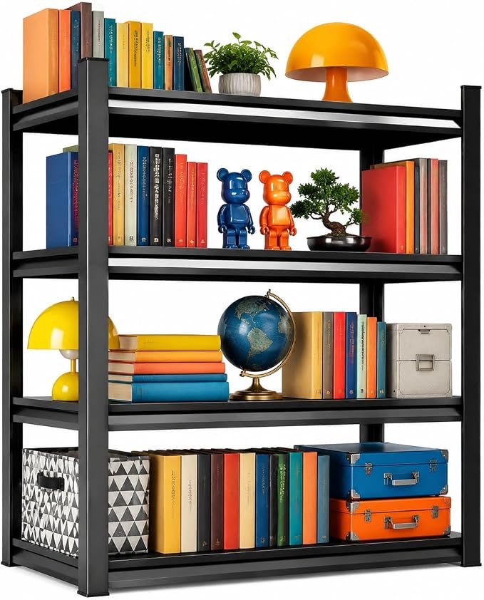 4 Tier Metal Bookshelf, Adjustable Tall Bookcase, Heavy Duty 2400 LBS Modern by BEESTMUEBLE