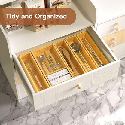 DUJEN 5 pieces Bamboo Drawer Organizer, Adjustable 3 Individual Junk Drawer - Image 6