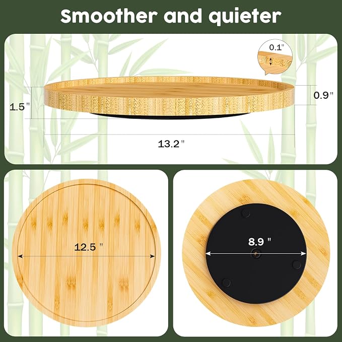 Lazy Susan Organizer, 13.2 Inch Non-Skid Bamboo Lazy Susan - Image 7