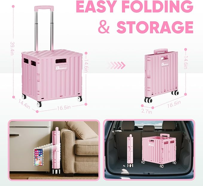 Folding Utility Cart with Lid, Portable Rolling Crate Handcart Collapsible - Image 4