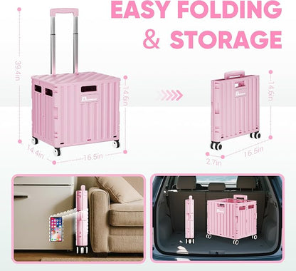 Folding Utility Cart with Lid, Portable Rolling Crate Handcart Collapsible - Image 4