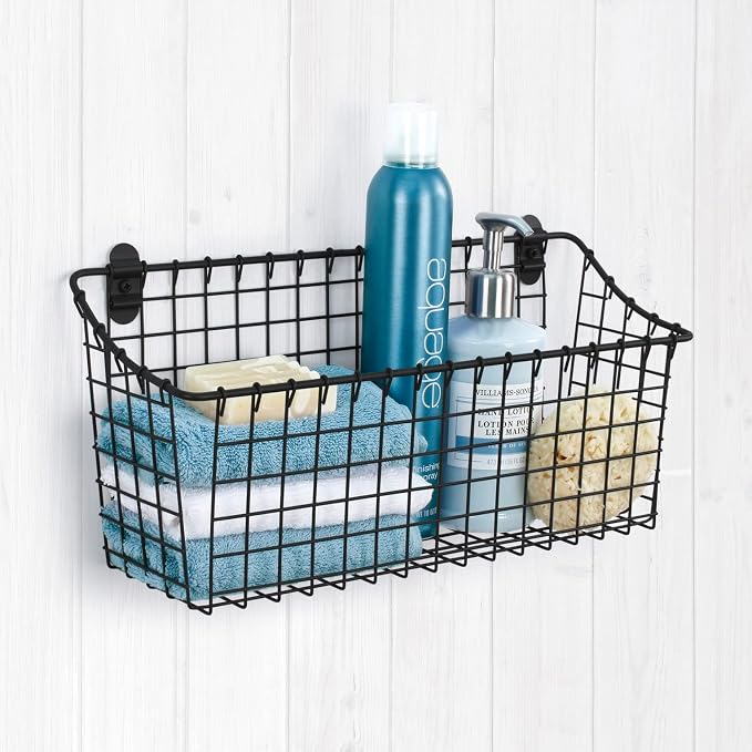 Spectrum Large Wire Wall Mount Storage Basket Matte Black, Wall Mount Storage - Image 2