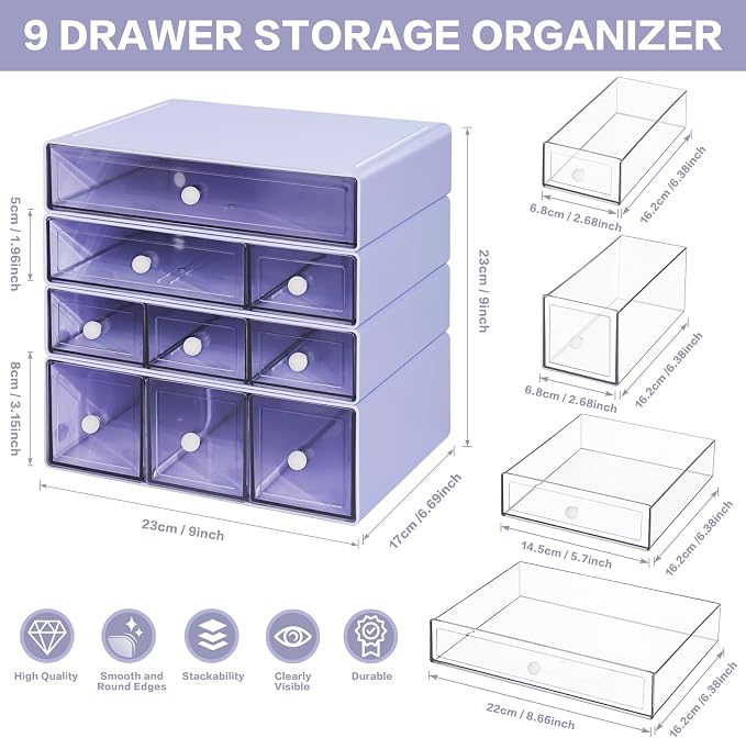 Desk Storage Organizer with 9 Drawers, 4 Tiers Stackable Desktop Craft Storage - Image 3