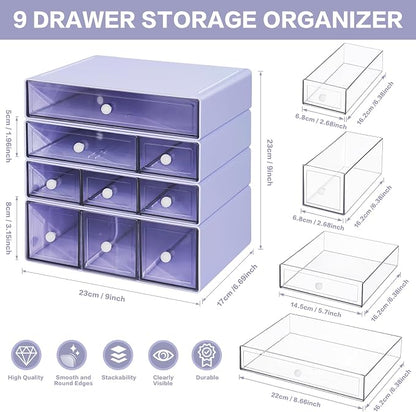 Desk Storage Organizer with 9 Drawers, 4 Tiers Stackable Desktop Craft Storage - Image 3