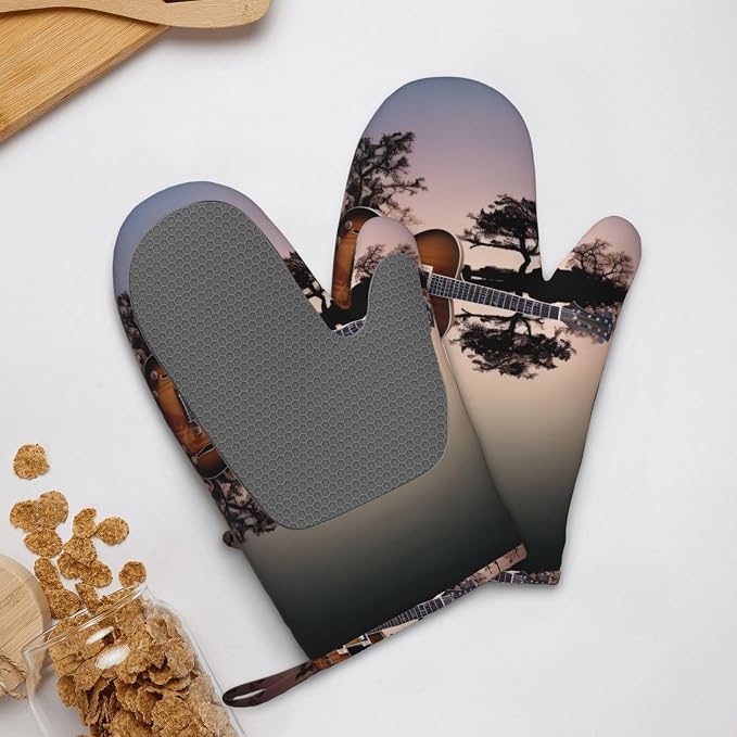 Reflection Guitar Print Oven Mitts Set of 2, Heat Resistant Silicone Oven - Image 9