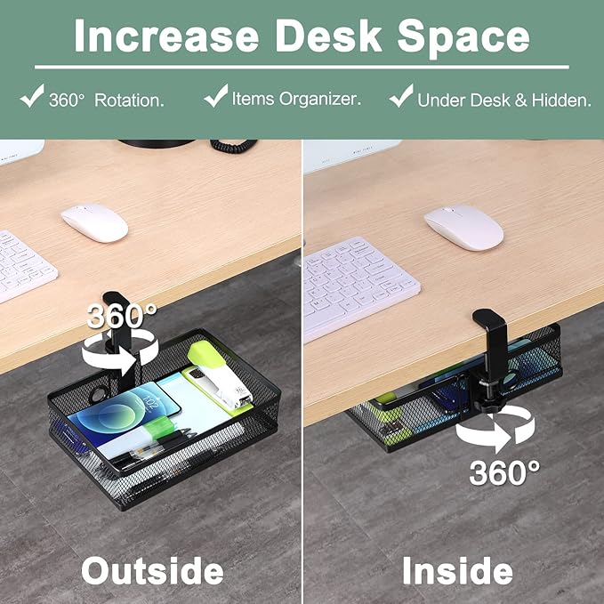 ROSLINE Under Desk Storage Organizer, Clamp on Drawer Basket, Hanging Storage - Image 3