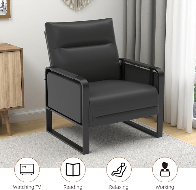 Upholstered Accent Sofa, Modern Faux Leather Chair - Image 8