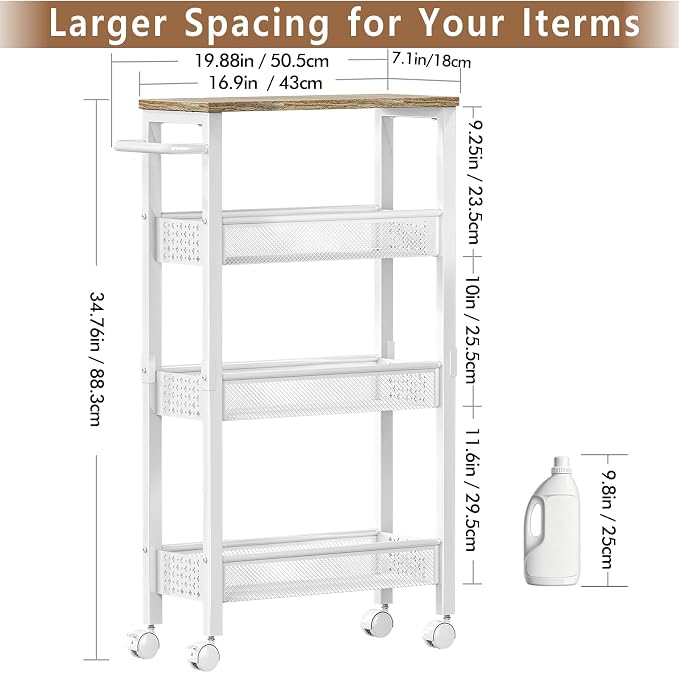 Utility Slim Rolling Storage Cart, 4-Tier Narrow Metal Organizer - Image 7
