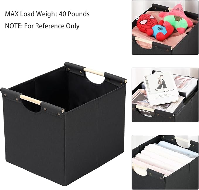 HOONEX Large Collapsible Storage Bins, Linen Fabric, Storage Baskets - Image 2