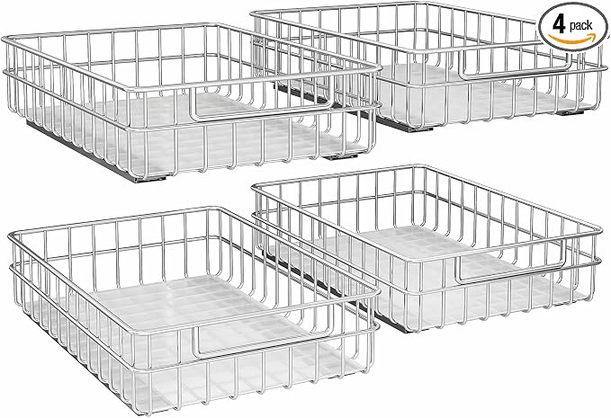 Pull out Cabinet Organizer, Stainless Steel 4-Pack Full-Extension Slide out by Kitstorack