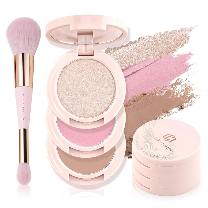 Color Nymph 3 Colors Contour Blush Highlighter Makeup Palette, Travel Size Make by ColorNymph