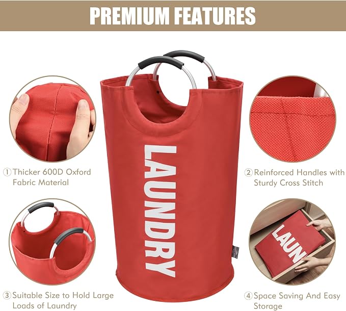 DOKEHOM 90L Large Laundry Basket, Collapsible Laundry Bag, Freestanding Tall - Image 7