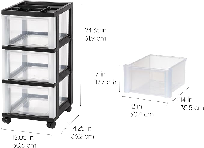IRIS USA 3-Drawer Rolling Storage Cart, office essentials, classroom items - Image 3