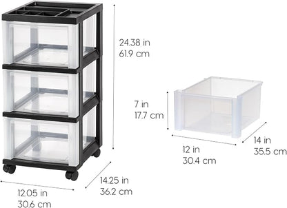 IRIS USA 3-Drawer Rolling Storage Cart, office essentials, classroom items - Image 3