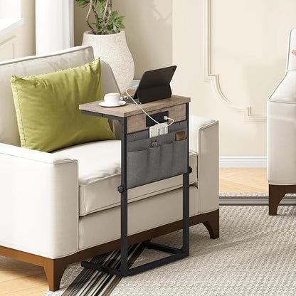 HOOBRO C Shaped End Table with Charging Station, 30” Adjustable Height Sofa - Image 2
