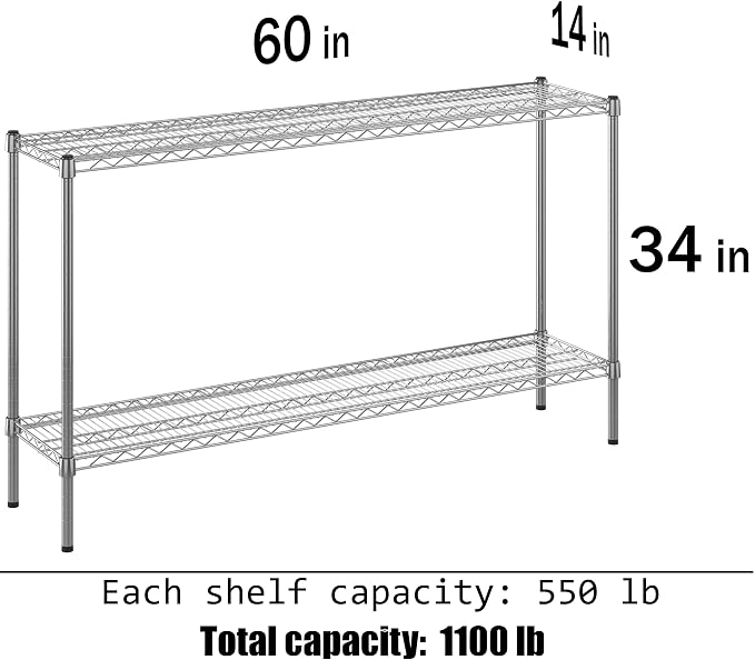 14" Deep x 60" Wide x 34" Height Wire Shelving Kit | 2-Tier | NSF Commercial - Image 3